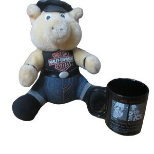 Harley Davidson Plush Hog & Mug Shots Mug - Vintage 1990's